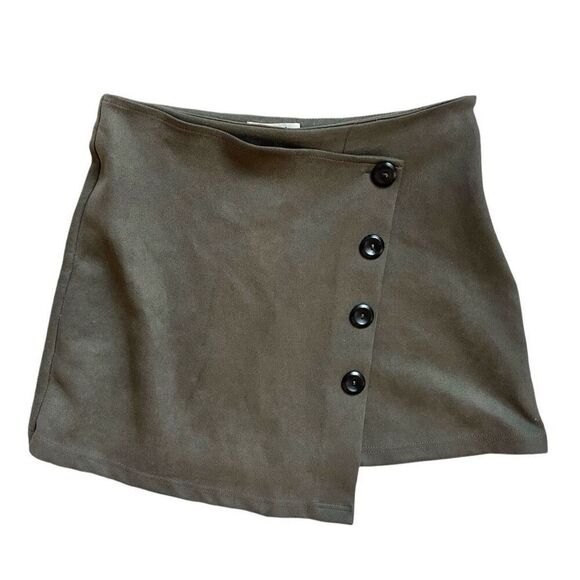 Womens Listicle Olive Green Wrap Button Detail Chic Mini Skirt - Sz M - Picture 1 of 2